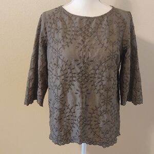 Chico's Women's Olive Green Embroidered Blouse